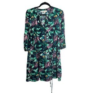 Loft Floral Dress M Green Midi Tropical Workwear Classic Preppy Chic Resort